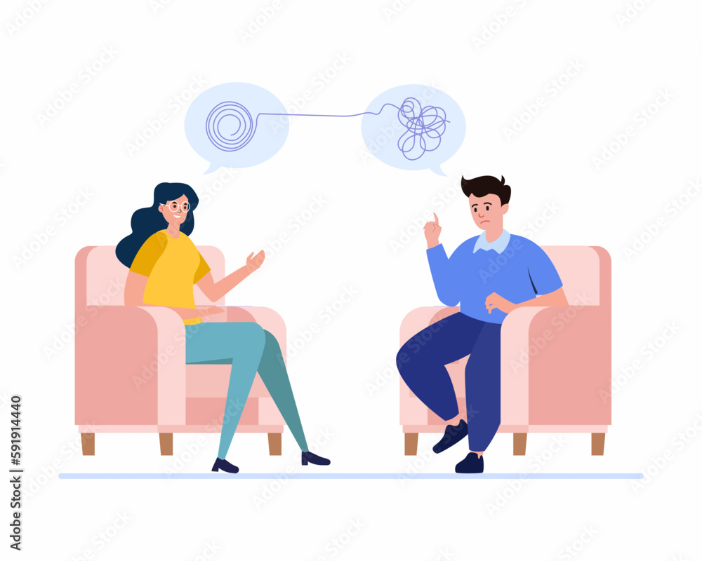 Psychotherapy concept. Patient sitting in armchair and talking with psychologist, mental health treatment. Psychotherapy concept. Patient sitting in armchair and talking with psychologist, mental health treatment.