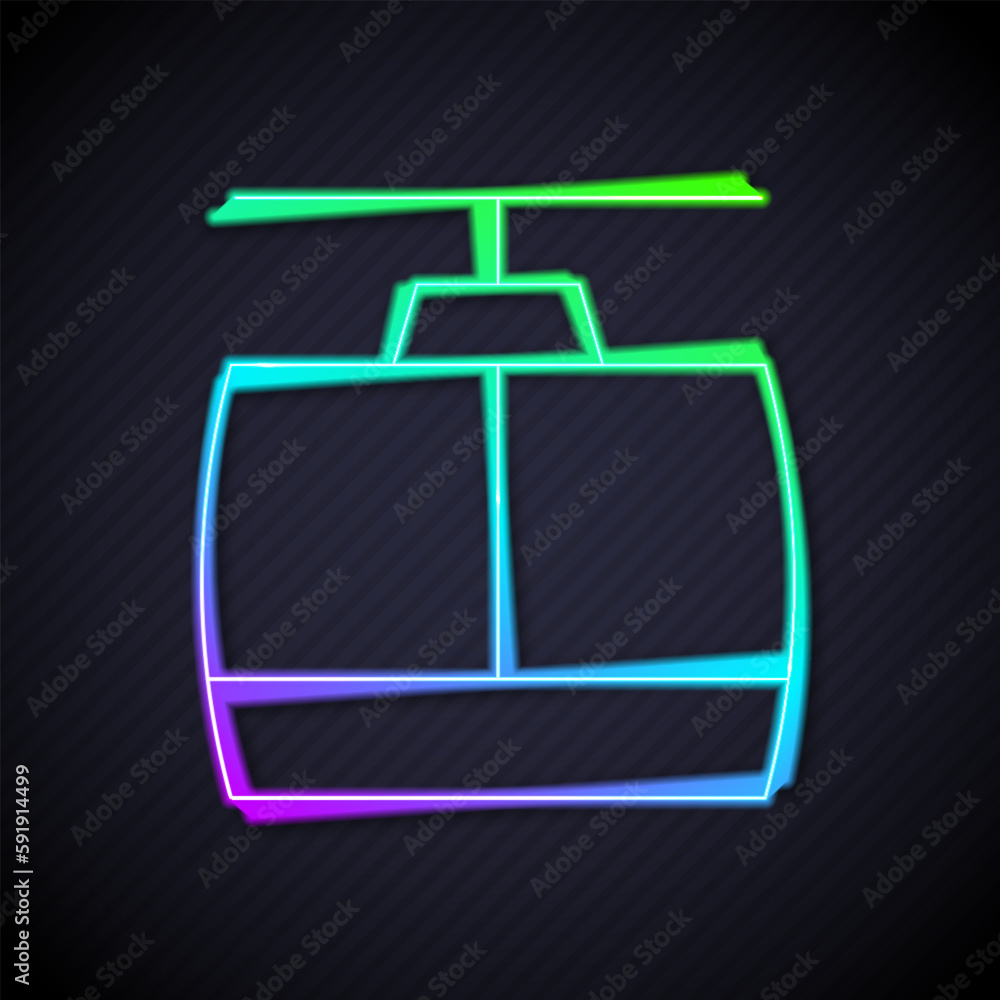 Glowing neon line Cable car icon isolated on black background. Funicular sign. Vector Glowing neon line Cable car icon isolated on black background. Funicular sign. Vector