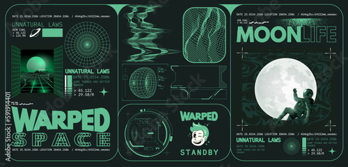 A futuristic set of cyberpunk HUD interface wireframe element aesthetics. Vector illustration.