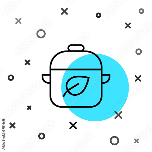 Black line Vegan food diet icon isolated on white background. Organic, bio, eco symbol. Vegan, no meat, lactose free, healthy, fresh and nonviolent food. Random dynamic shapes. Vector