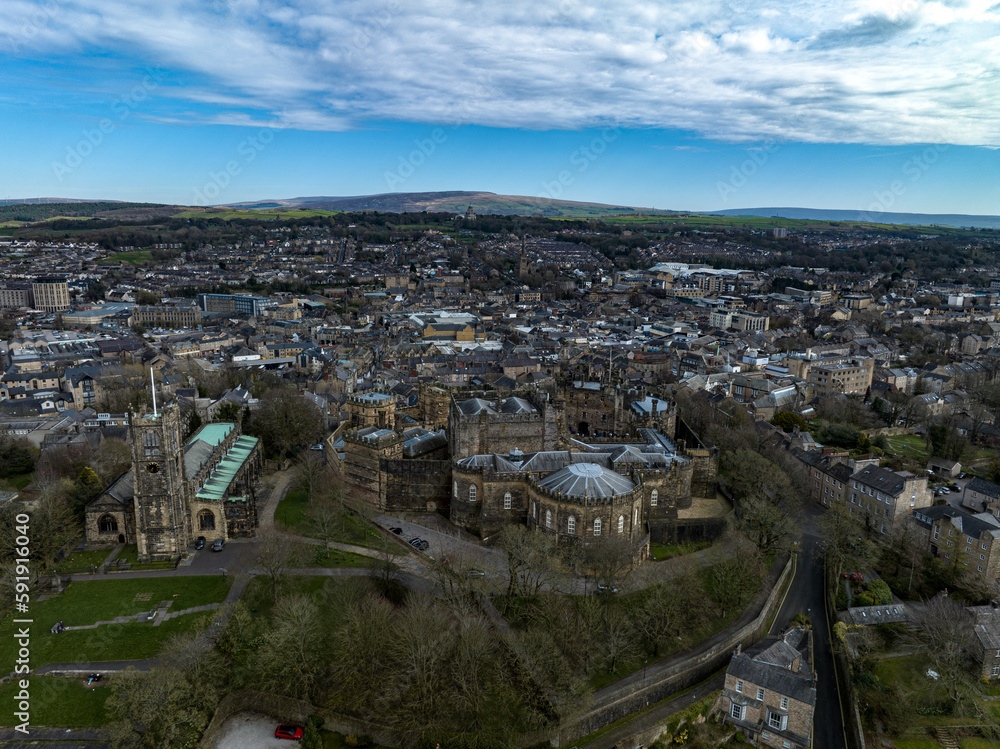 Aerial Photograph of Lancaster Castle and Lancaster Priory Church