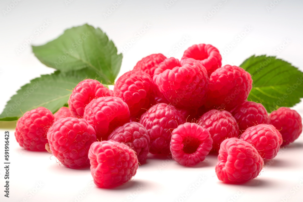 Raspberries on white background. Generative AI Raspberries on white background. Generative AI