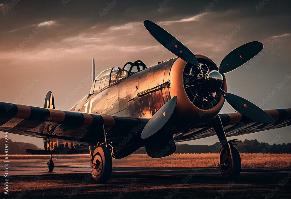 Fotografie historical aircraft on a runway ready for take off. Generative AI