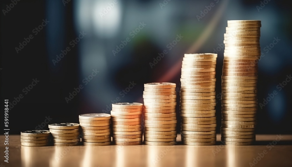 A Row Of Stacks Coins, Generative AI A Row Of Stacks Coins, Generative AI