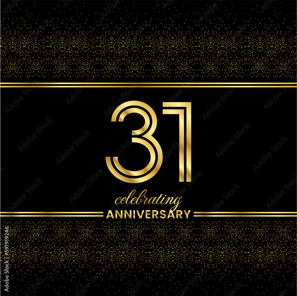 31 Golden Double Line Number. 31 Anniversary invitation cover with