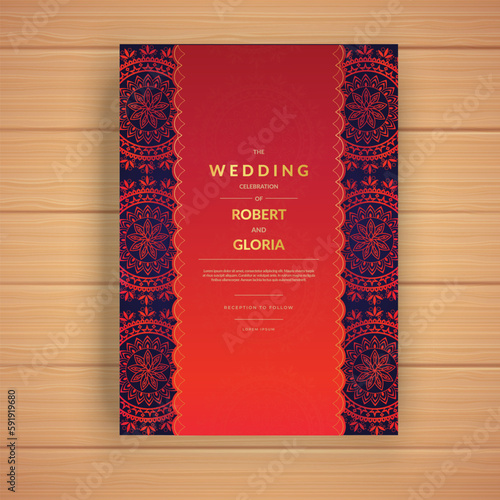 Luxury wedding invited card design invited  Cards. Vintage decorative elements. Ornamental mandala invite, oriental pattern, vector illustration .weddign Card. Vintage decorative elements. Luxury wed