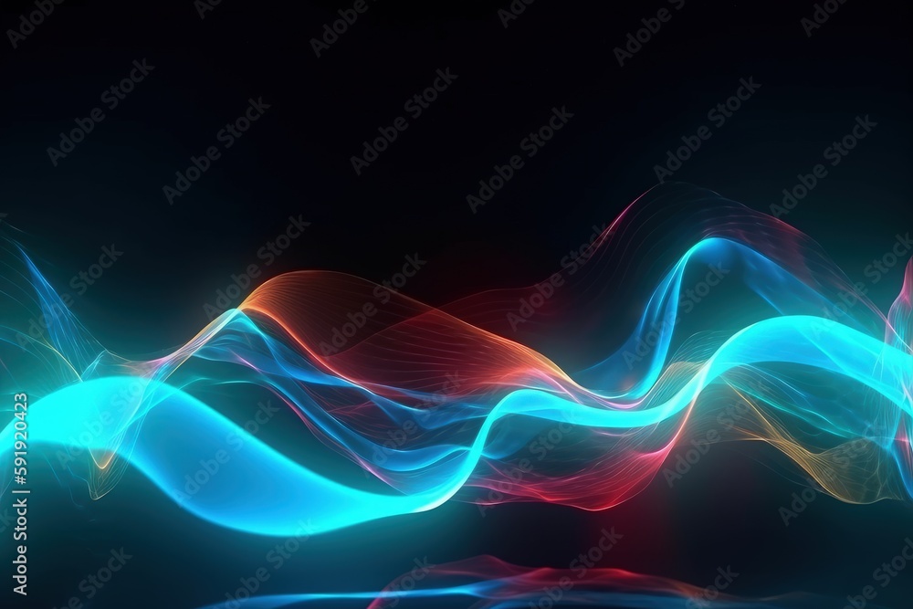 Abstract futuristic background with blurry glowing waves and neon lines. Spiritual energy concept, digital generative ai wallpaper