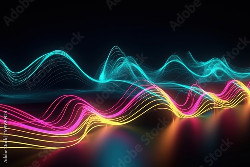 Abstract futuristic background with blurry glowing waves and neon lines. Spiritual energy concept, digital generative ai wallpaper