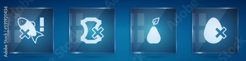 Set No fish, leather, Pear and egg. Square glass panels. Vector