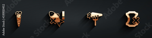 Set Carrot, No fish, and leather icon with long shadow. Vector