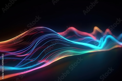 Abstract futuristic background with blurry glowing waves and neon lines. Spiritual energy concept, digital generative ai wallpaper