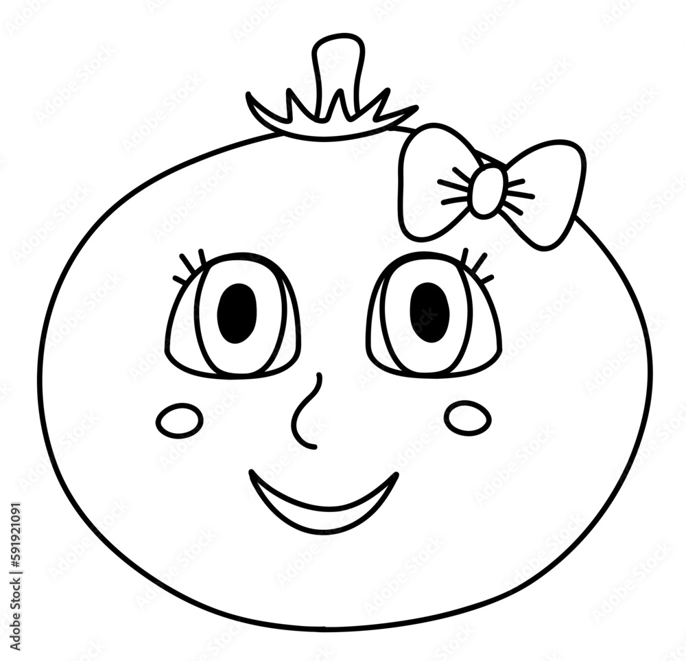 Coloring book page with tomato vegetable in doodle style Coloring book page with tomato vegetable in doodle style