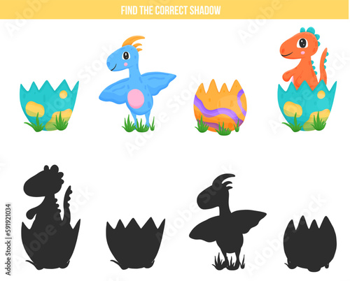Shadow game for children with dinosaur in egg