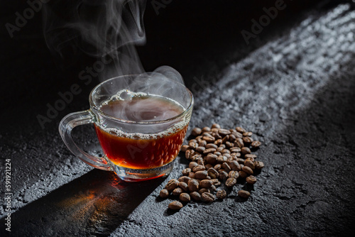 espresso cup on black background, Colombian coffee