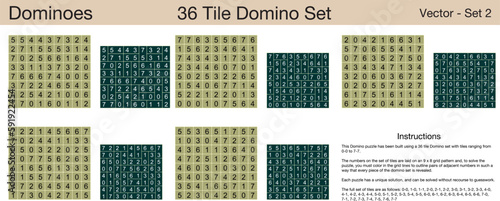 5 36 Tile Dominoes Puzzles. A set of scalable puzzles for kids and adults, which are ready for web use or to be compiled into a standard or large print activity book.