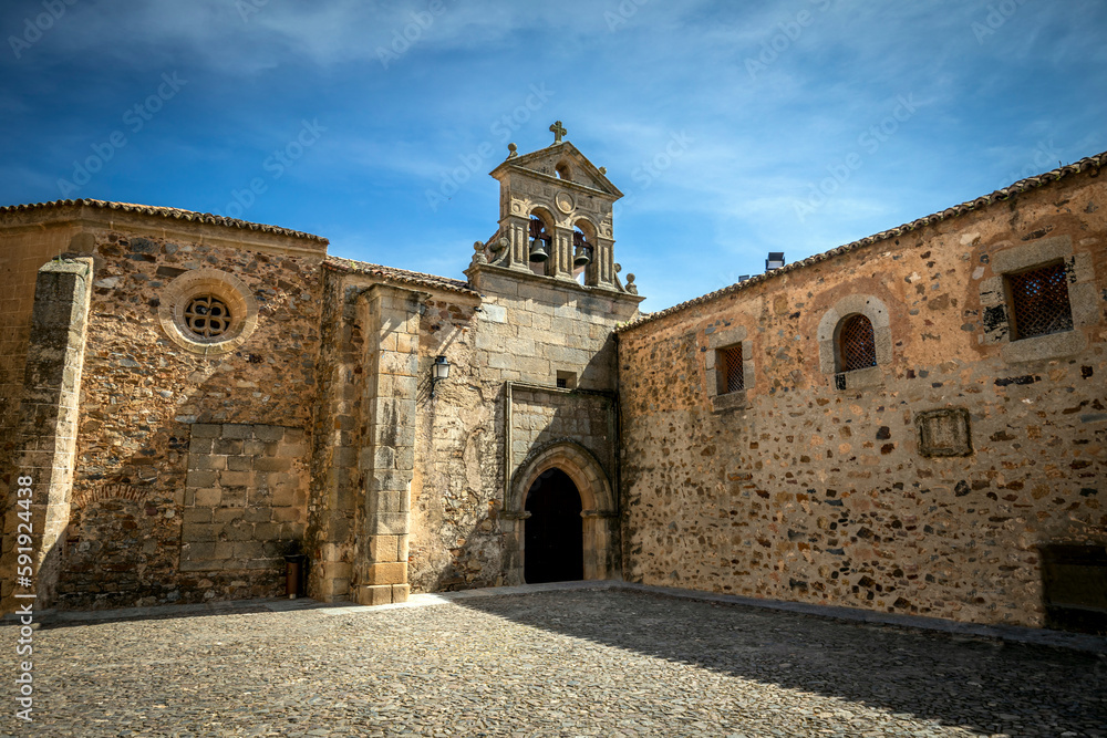 Monumental square with the convent of San Pablo with bell tower and two bells in the city of Cuenca, Spain Unesco World Heritage