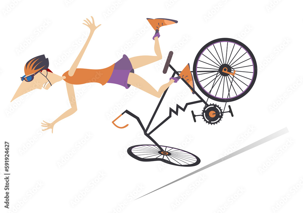 Cyclist falling down from the bicycle illustration. 
Young man falling down from the bicycle
