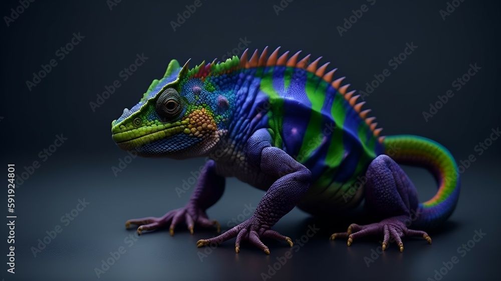Obraz premium Vibrant Multicolored Chameleon. Generative AI