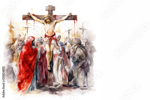 Obraz na plátně Passion of Christ, Crucifixion, cross, Generative AI
