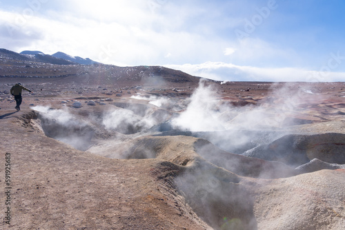 Sol de Mañana (Spanish: Morning Sun) geothermal area in Sur Lípez Province near Salar de Uyuni, Bolivia. 