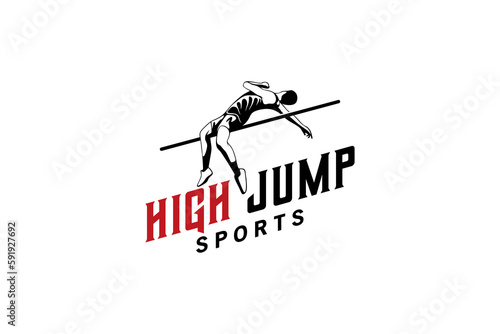 Professional style male high jump athlete logo design vector