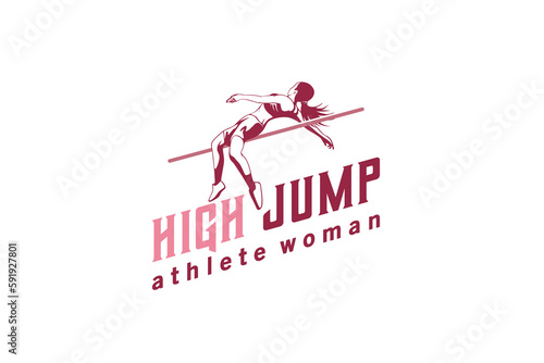 Professional style female high jump athlete logo design vector