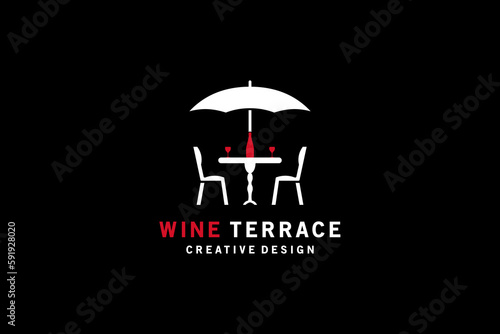 Creative modern wine terrace cafe symbol vector illustration design