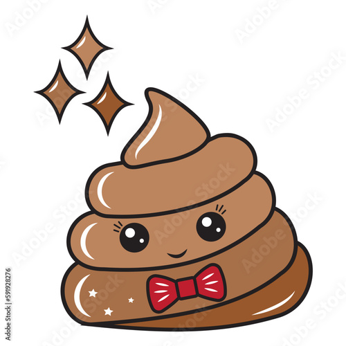 The character is a poop, kawaii. Vector isolated cartoon-style illustration. Poop character concept
