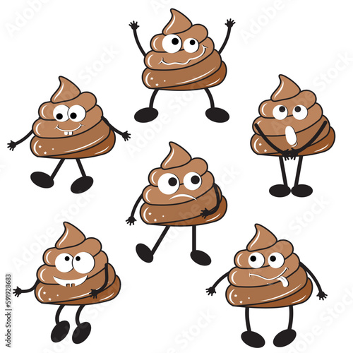 The character is a poop, kawaii. Vector isolated cartoon-style illustration. Poop character concept
