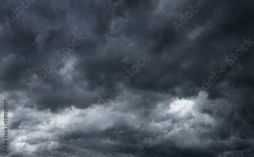 dark clouds make sky in black. Heavy rain thunderstorm. Pattern of clouds overcast predict tornado, Hurricane or thunderstorm and rainy. Dark sky cloudy have storm and lightning thunderbolt.