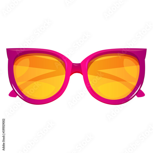 Cartoon pink summer beach sunglasses with yellow glasses. Modern summer accessory design. Women's accessory vector illustration