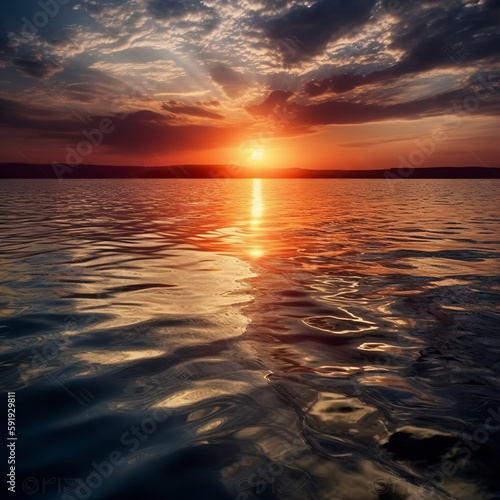 Sunset reflection sea Generative AI