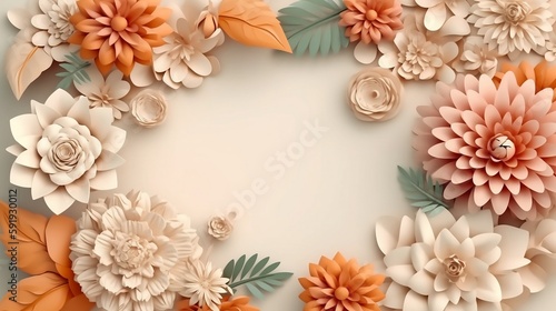 paper flower frame, AI generated