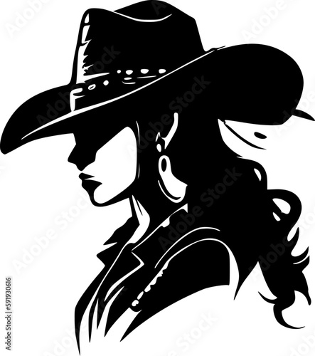 Cowgirl | Black and White Vector illustration