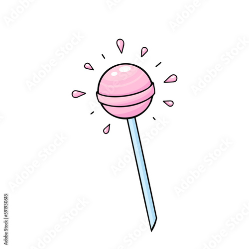 Sweet cute pink lollipop on stick. Vector Illustration for printing, backgrounds, covers and packaging. Image can be used for greeting card, poster, sticker and textile. Isolated on white background.