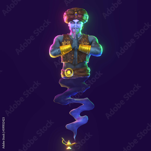 Genie from the lamp. 3D render.