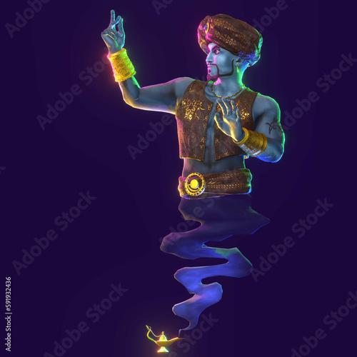 Genie from the lamp. 3D render.