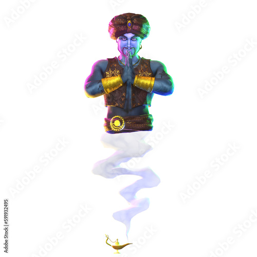 Genie from the lamp. 3D render.