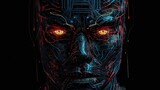 Cyborg with neon lines, futuristic robotic art. Generative AI