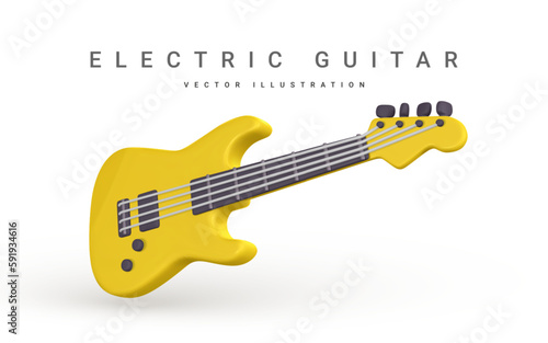 3d realistic electric guitar for music concept design in plastic cartoon style. Vector illustration