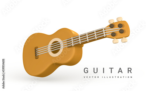 3d realistic acoustic guitar for music concept design in plastic cartoon style. Vector illustration