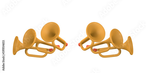 3d realistic fanfare. Music concept design in plastic cartoon style. Vector illustration