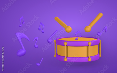 3d realistic drum for music concept design in plastic cartoon style. Vector illustration