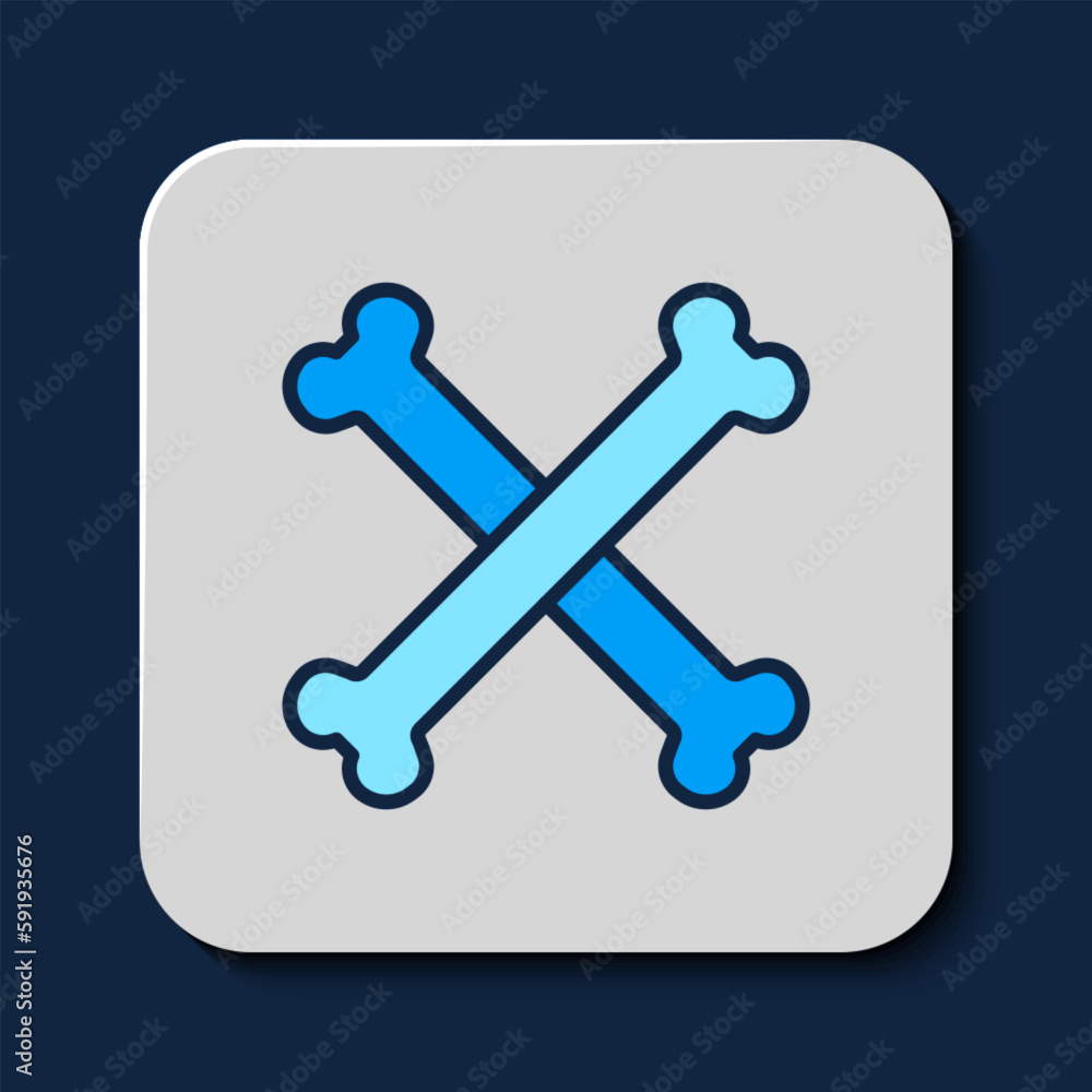 Filled outline Crossed bones icon isolated on blue background. Pets food symbol. Happy Halloween party. Vector Filled outline Crossed bones icon isolated on blue background. Pets food symbol. Happy Halloween party. Vector