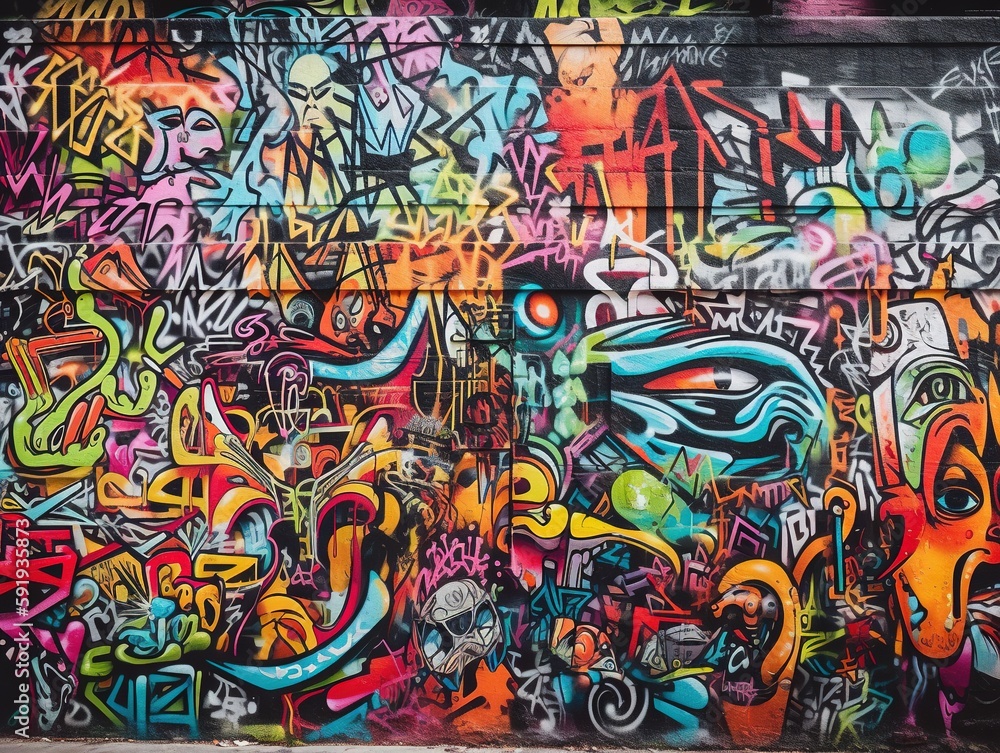 Fototapeta premium Abstrakte, bunte Graffiti-Struktur auf einer Wand mit dynamischen Linien und Formen, urbane Ästhetik, kreative Ausdrucksstärke, Generative AI 7
