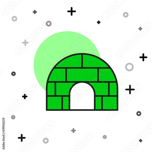 Filled outline Igloo ice house icon isolated on white background. Snow home, Eskimo dome-shaped hut winter shelter, made of blocks. Vector