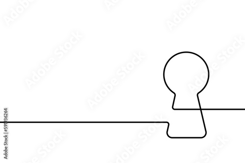 Keyhole icon. Black silhouette lock continuous line isolated on white background. Hand drawn padlock. Secrecy drawing graphic. Simple flat lock. Symbol outline secret concept. Vector illustration