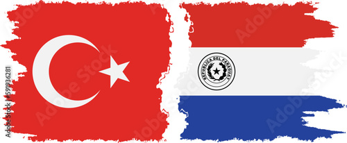 Paraguay and Turkey grunge flags connection vector