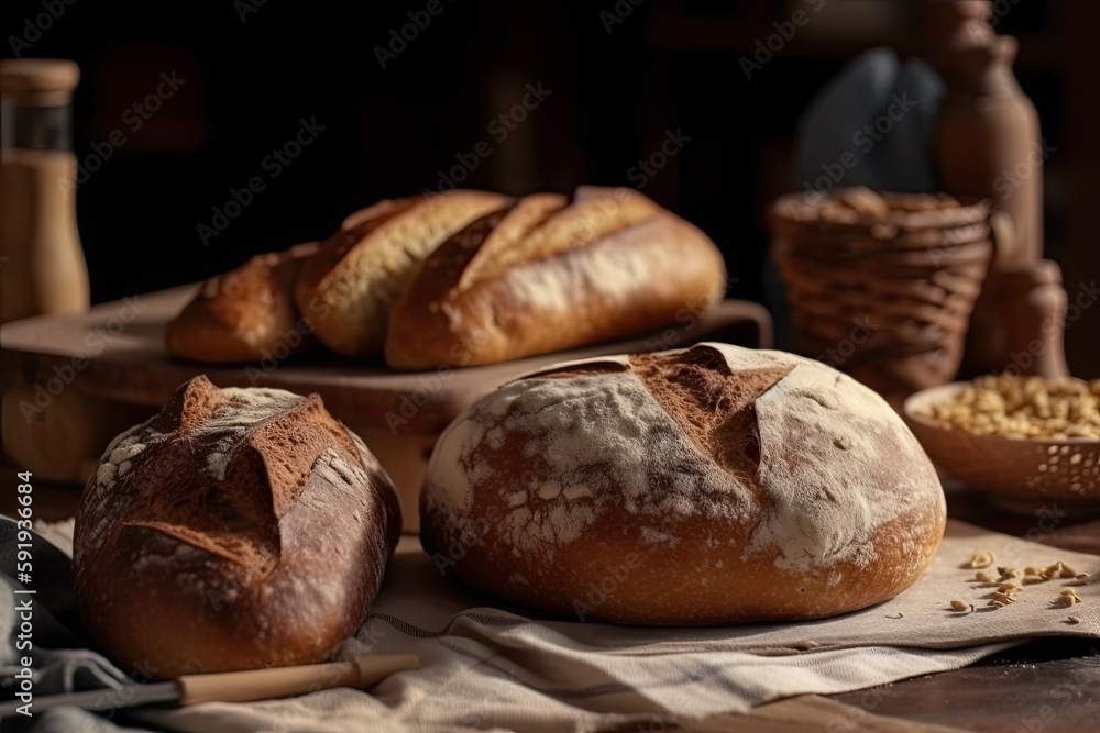 still life with bread created with Generative AI technology