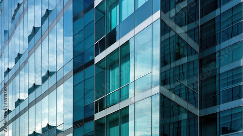 Blue skyscraper facade. office buildings. modern glass silhouette. Generative Ai